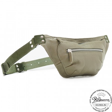 Кожаная сумка на пояс "Рики" (олива)